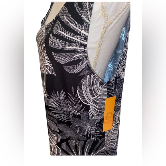 NWT Ruby Rd Knit Jungle Scoop Neck Sleeveless Hi-Low Shift Dress BLK/WHT SZ XL - Picture 3 of 8